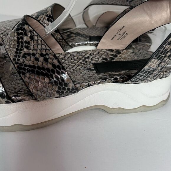 ASOS Snakeskin Leather Ankle Strap Stacked Sole Sandals Size 8 - Picture 5 of 10